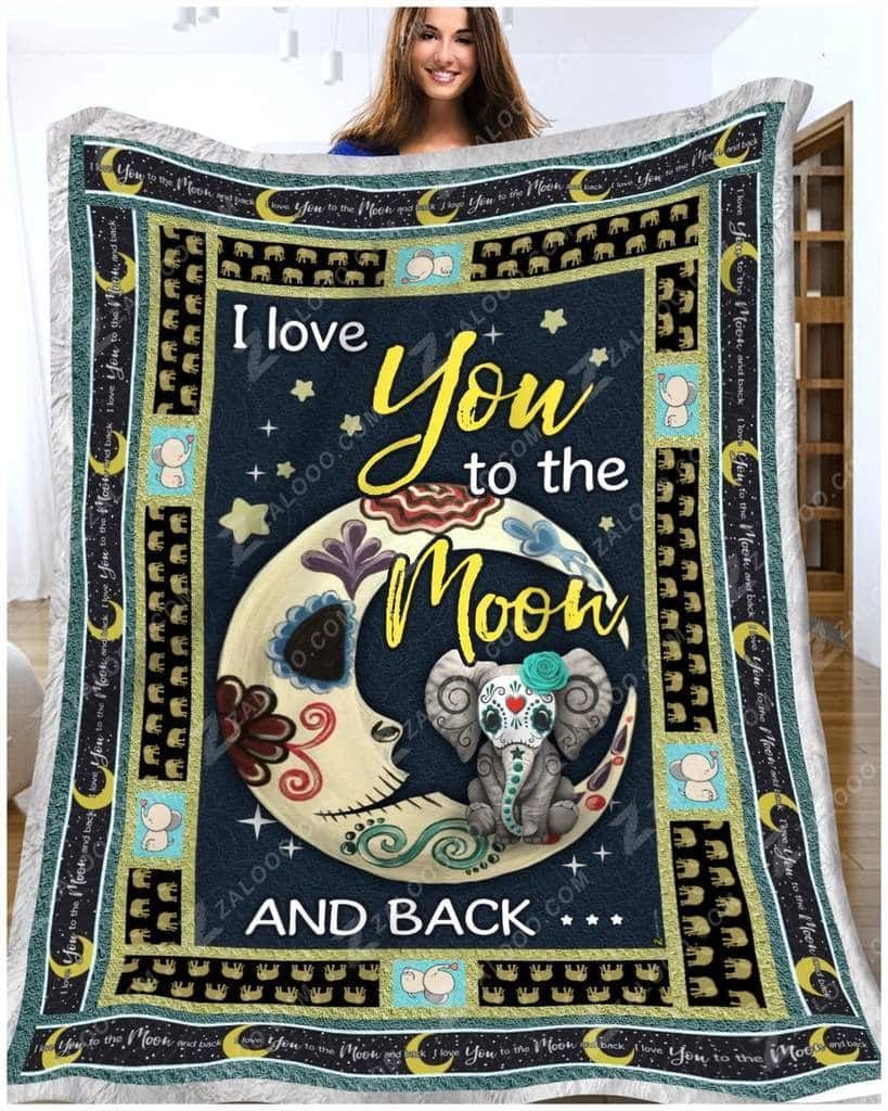 Pattern Elephant Drawing I Love You To The Moon And Back Quilt Blanket