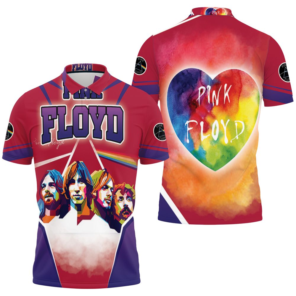 Pink Floyd Rainbow Heart Popart Red Polo shirt