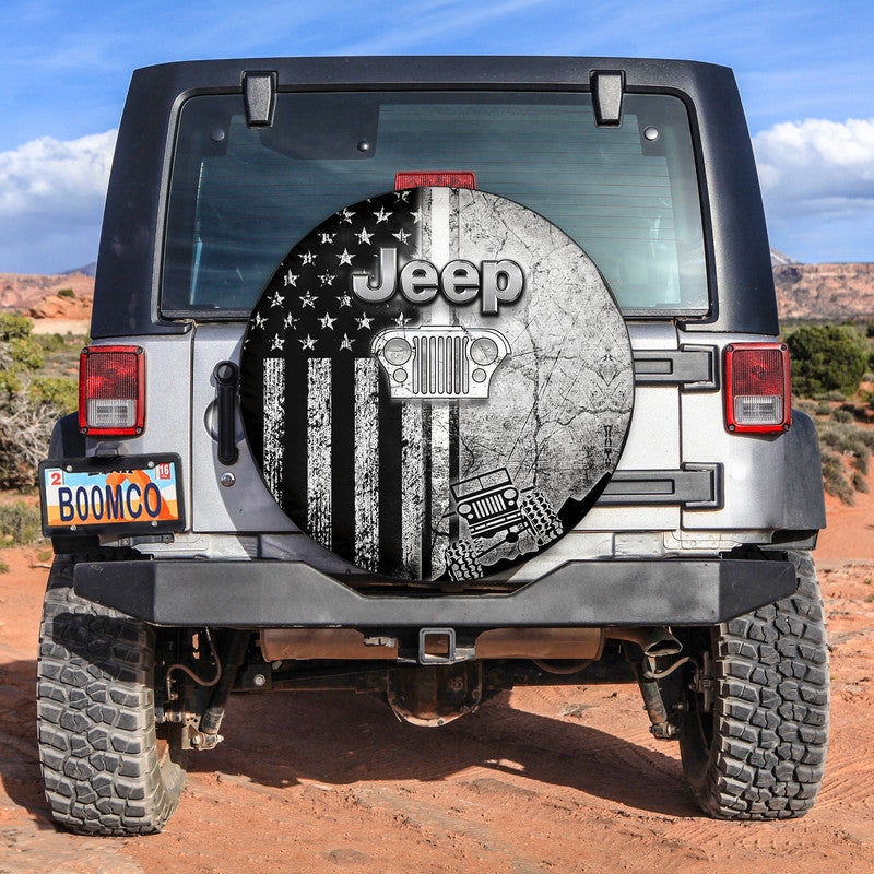 American Flag Jeep Spare Tire Cover Gray Style Lt6