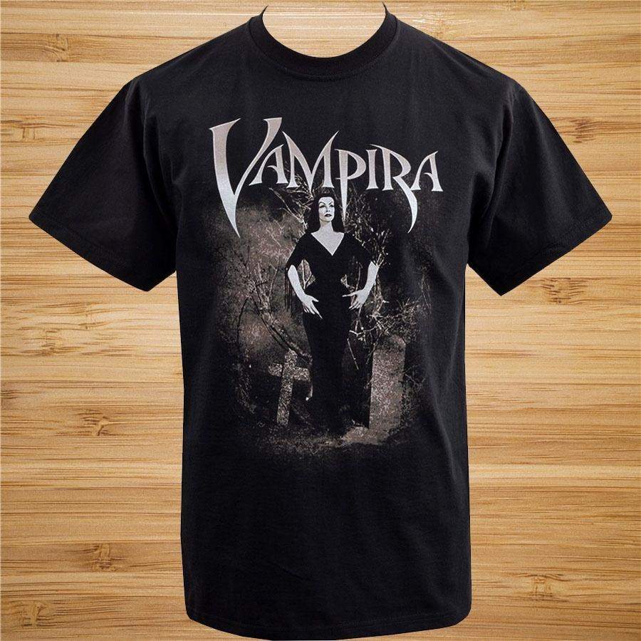 Mens Vampira Graveyard Gothic T-Shirt Vintage Horror Halloween Vampire S – 3Xl