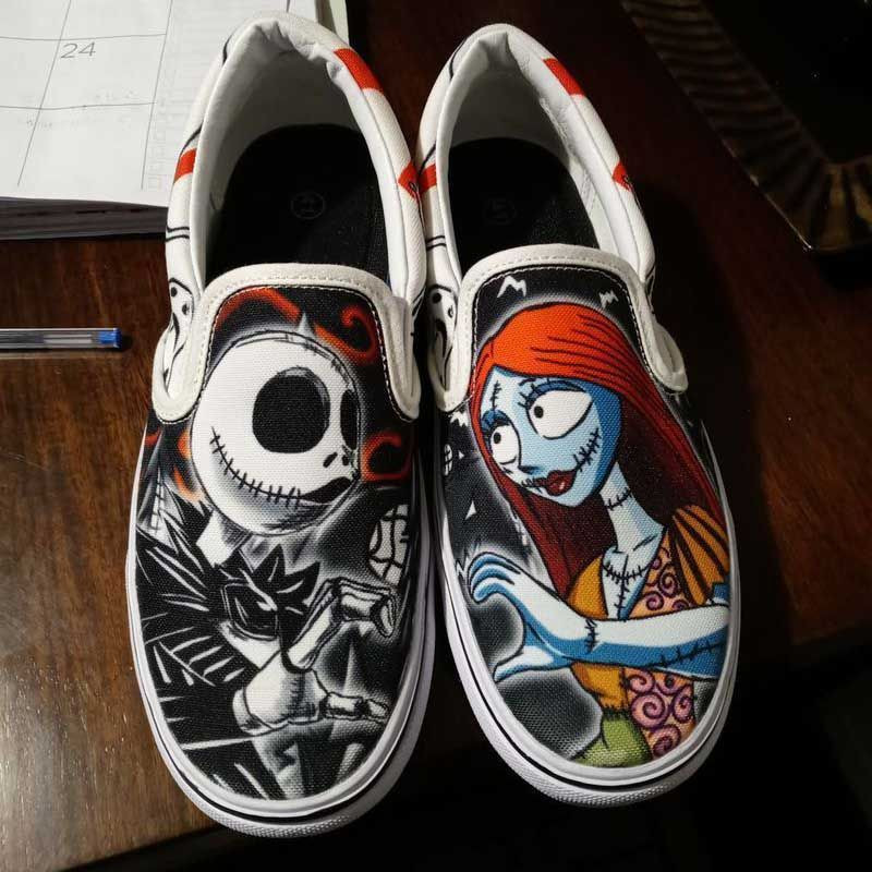 Jack Skellington And Sally Couple Christmas Gift For Fans Custom Shoes Slip On Shoes