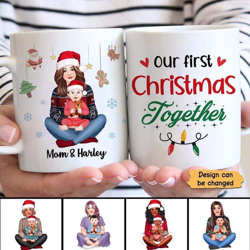 Our First Christmas Together Mom & Baby Front View Personalized Coffee Mug