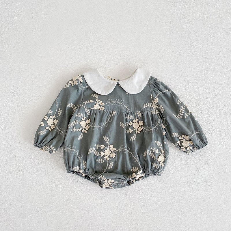 Baby Girls Sister Clothes Flower Embroidered Design Long Sleeve Doll Cotton Collar Rompers Infant Skirt Romper Cute Dress Outfit alx