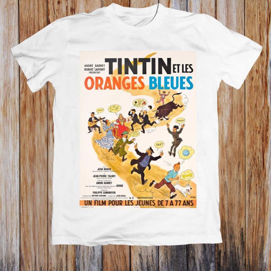 Tintin Et Les Oranges Bleues Retro Movie Poster Short Sleeve Men’s T-Shirt