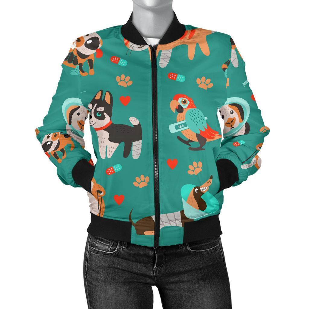 Veterianary Animal Pattern Print Women Casual Bomber Jacket 3D All Over Print