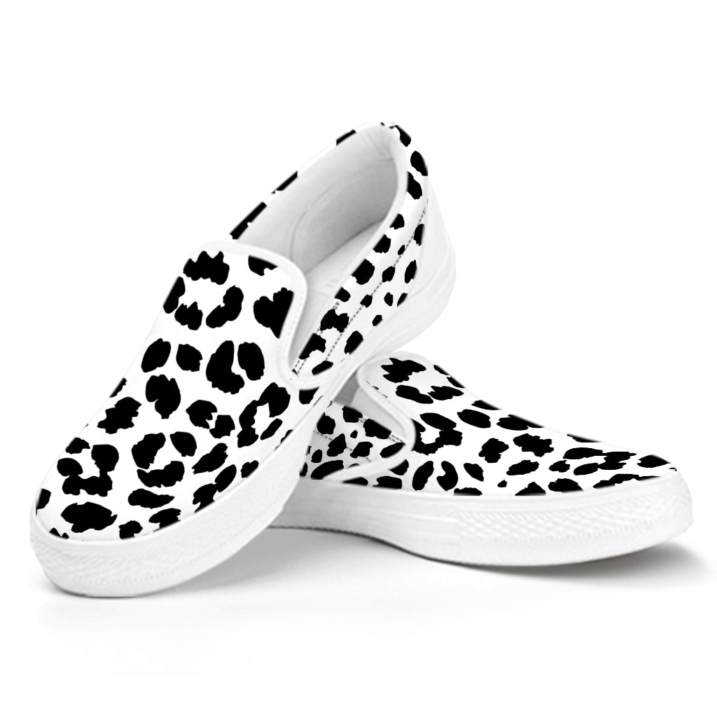 Black And White Jaguar Pattern Print White Slip On Shoes