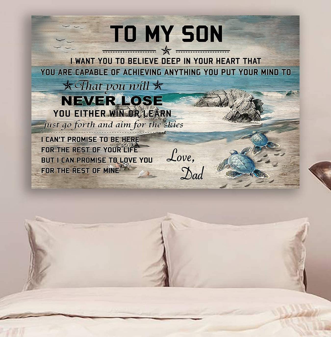 Poster for Room Aesthetic -Command Strips Wall Decor – Cv1076 Lhd Turtle Poster – Dad to Son – Never Lose Blue