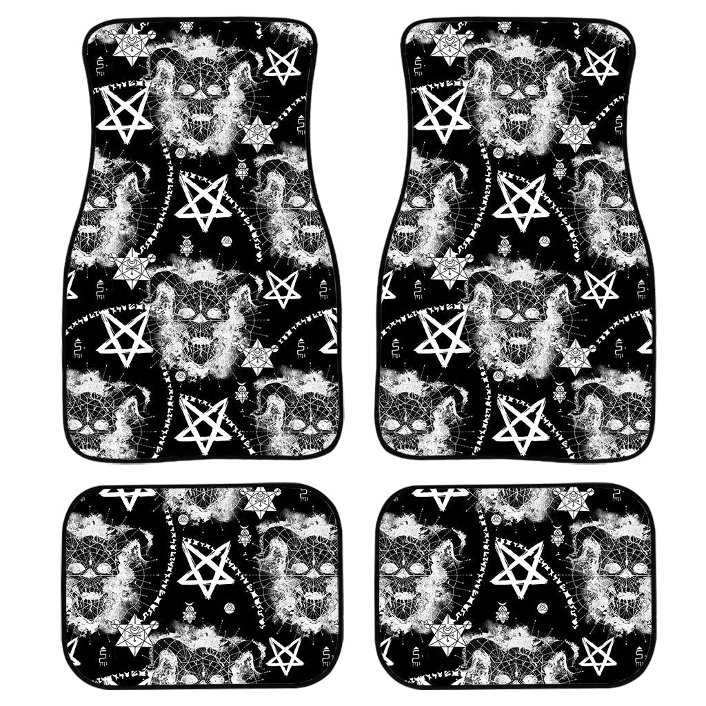 Black And White Wicca Devil Skull Print Front And Back Car Floor Mats, Front Car Mat