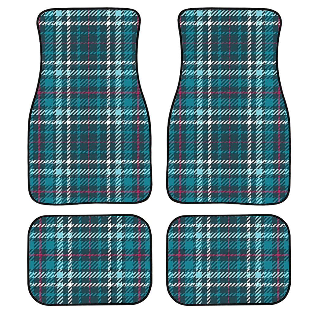 Teal Plaid Pattern Print Front And Back Car Floor Mats, Front Car Mat