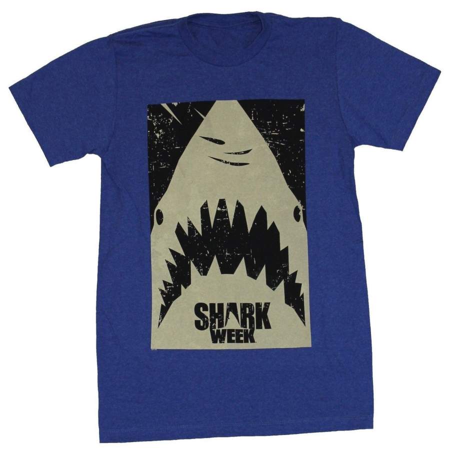 Shark Week Mens T-Shirt Stamped Simple Great White Shark Face