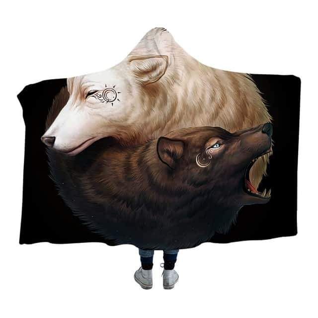 Yin and Yang Wolves Native American Design Hoode Blanket