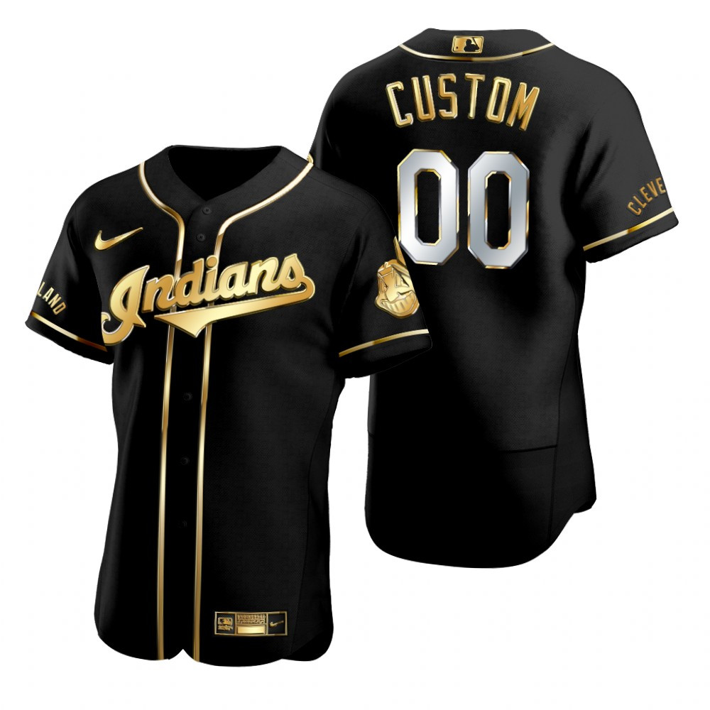 Cleveland Baseball #00 Any Name MLB Golden Brandedition Black Jersey Gift For Cleveland Baseball Fans