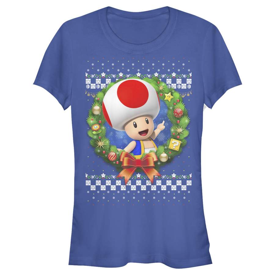 Nintendo Junior’s Christmas Toad Wreath  T Shirt