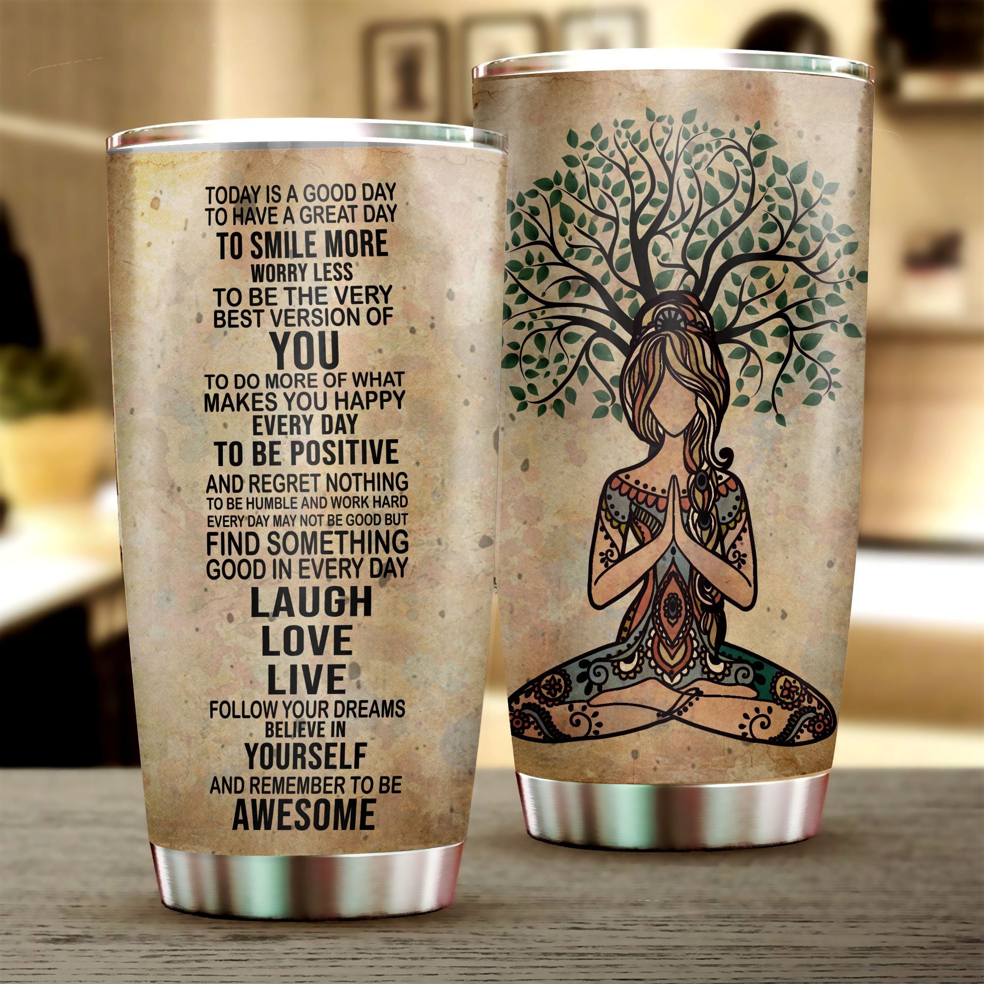 Yoga Laugh Love Live Tumbler