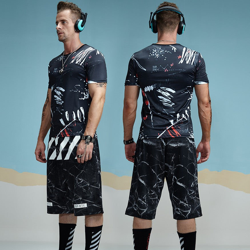 Abstract Splashed Printed Compression Shirt