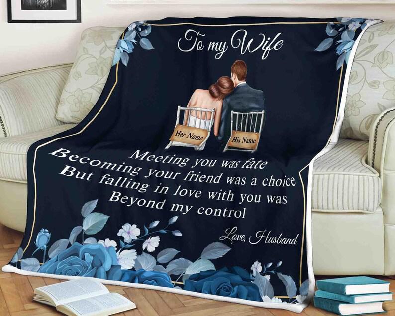 To My Wife Family Blanket, Meeting You Was Fate Becoming Your Friend Was A Choice,Gift For Wife Family Home Decor Bedding Couch Sofa Soft And Comfy Cozy