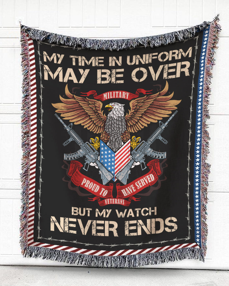 Woven Throw For Soldier Veteran’S Day Gift, Eagle And Guns – My Watch Never Ends, Cotton Blanket