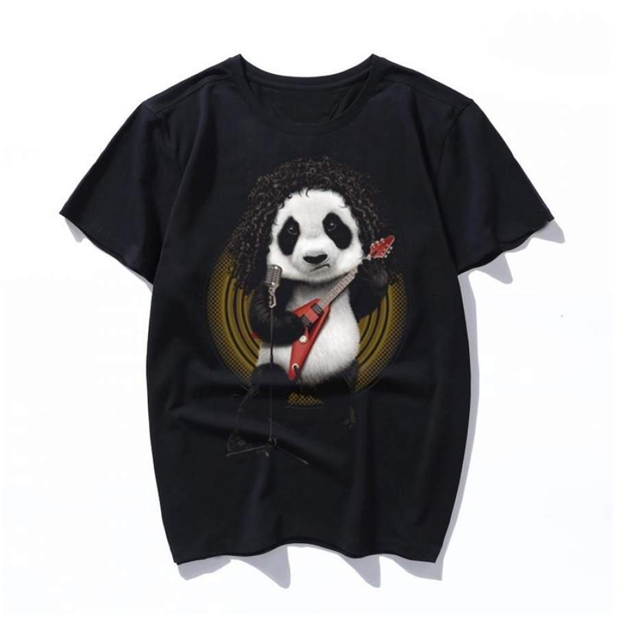 panda rocker 2017 T Shirt Graphic T-Shirt Percent Cotton Oversized Tee Shirt Cute Short Sleeves Men Women Graphic Tshirt