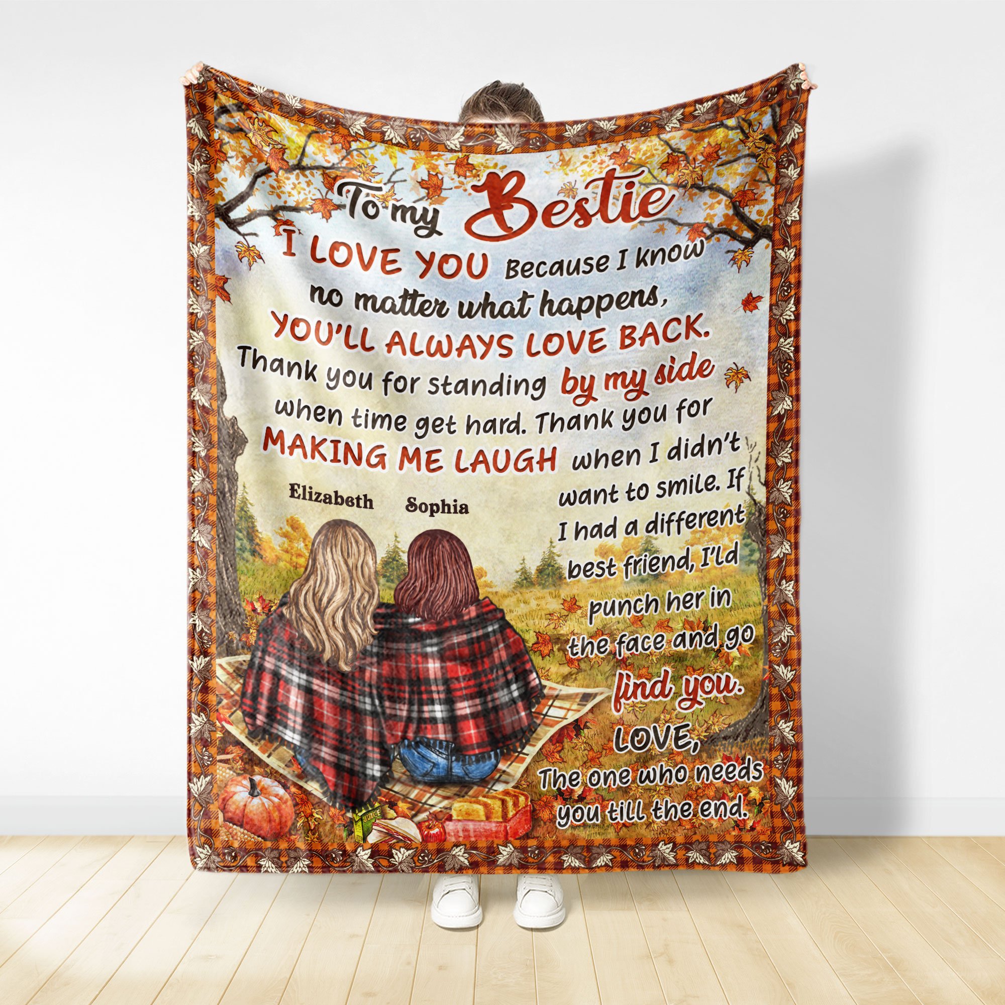 Autumn Flannel Bestie I Love You – Personalized Custom Blanket