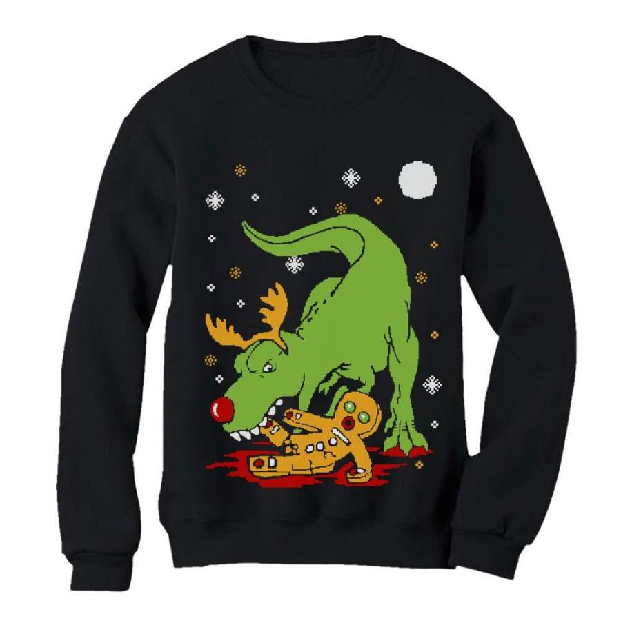 T-Rex Biting Gingerbread Ugly Christmas Women Sweatshirt