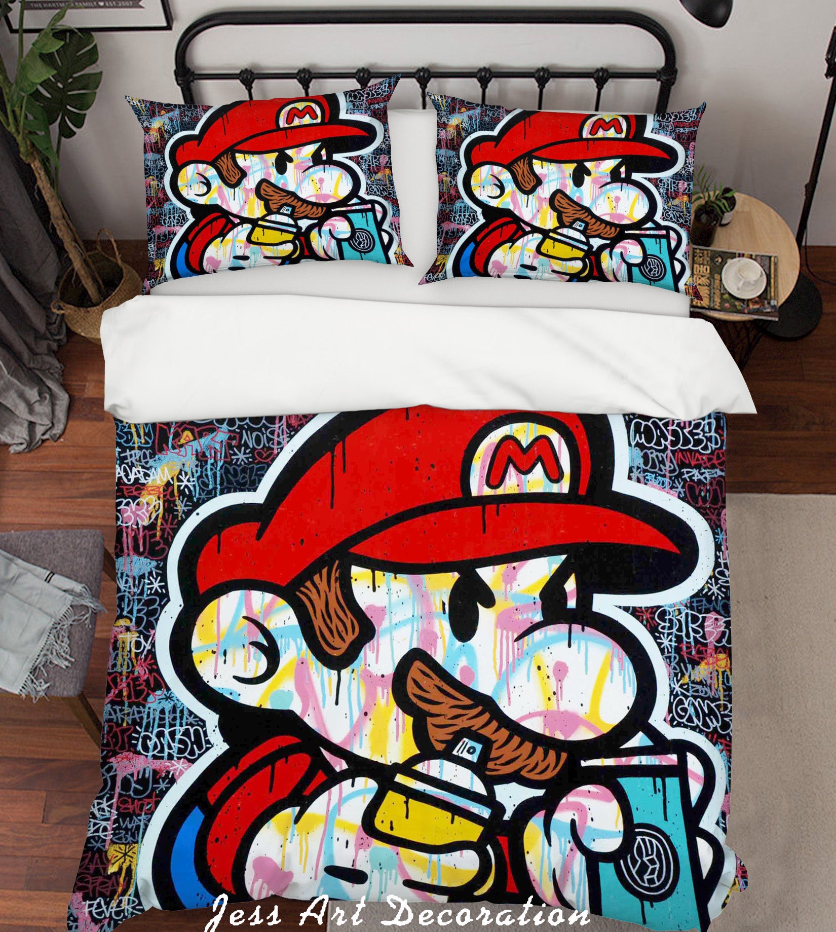 3D Graffiti Colorful Cartoon Mario Quilt Cover Set Bedding Set Duvet Cover Pillowcases Lxl