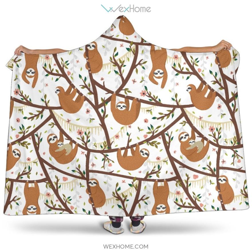 Sloths Hanging On The Tree Pattern Hooded Blanket