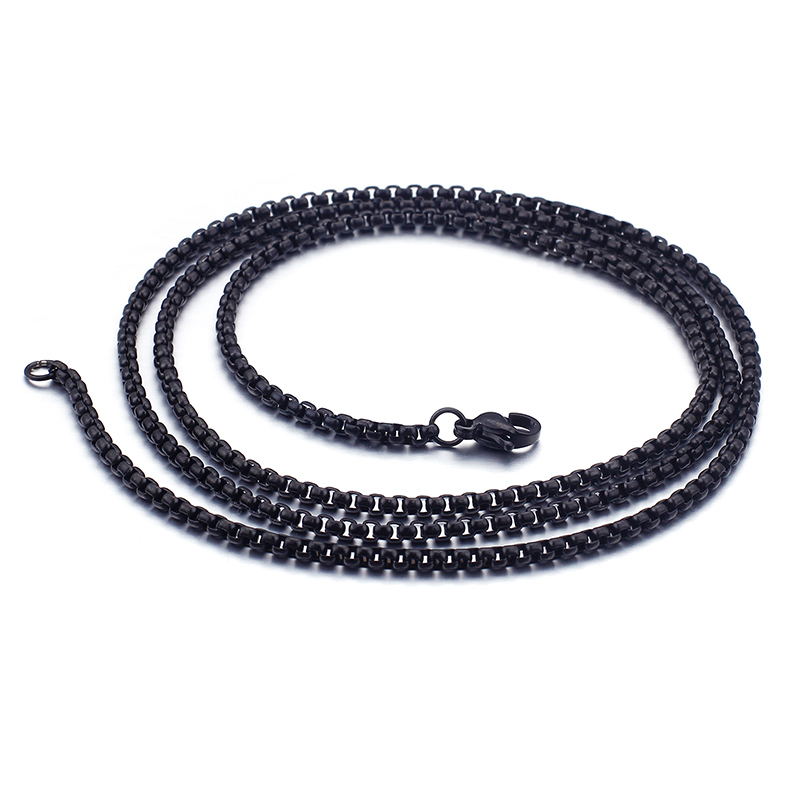 2.5/3mm Black Round Box Chain Necklace For Men Stainless Steel Men’s Link Necklace Fashion Jewelry Wholesale Free Ship alx