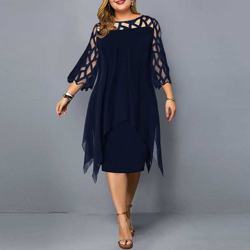 ARFAOM 2022 Women Plus Size Dresses 4XL 5XL 6XL Lace Mesh Sexy Elegant Midi Party Dress Loose Big Size Party Dress Summer Autumn alx