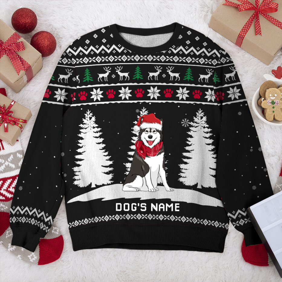 Alaskan Malamute Winter Dog Personalized Sweater, Dog Ugly Christmas Sweater