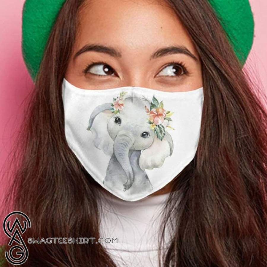 Floral baby elephant all over printed face mask