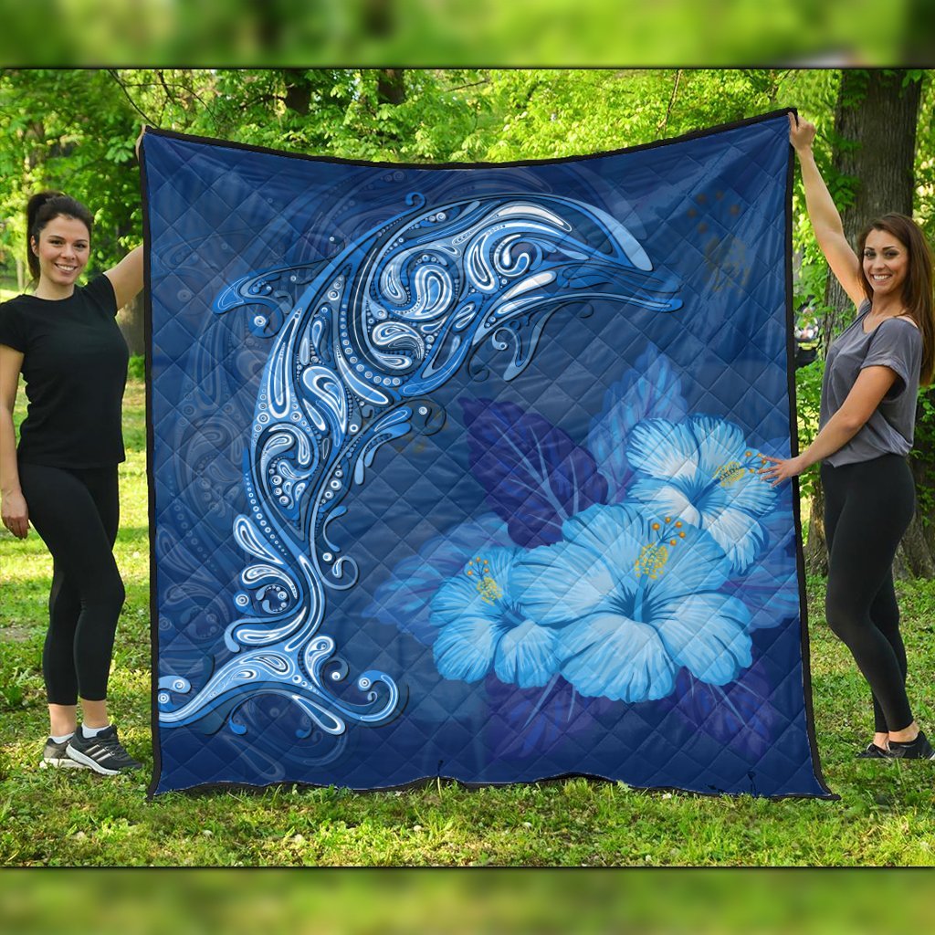 Hawaiian Dolphin Hibiscus Tropic Blue Polynesian Premium Quilts – AH – J4C