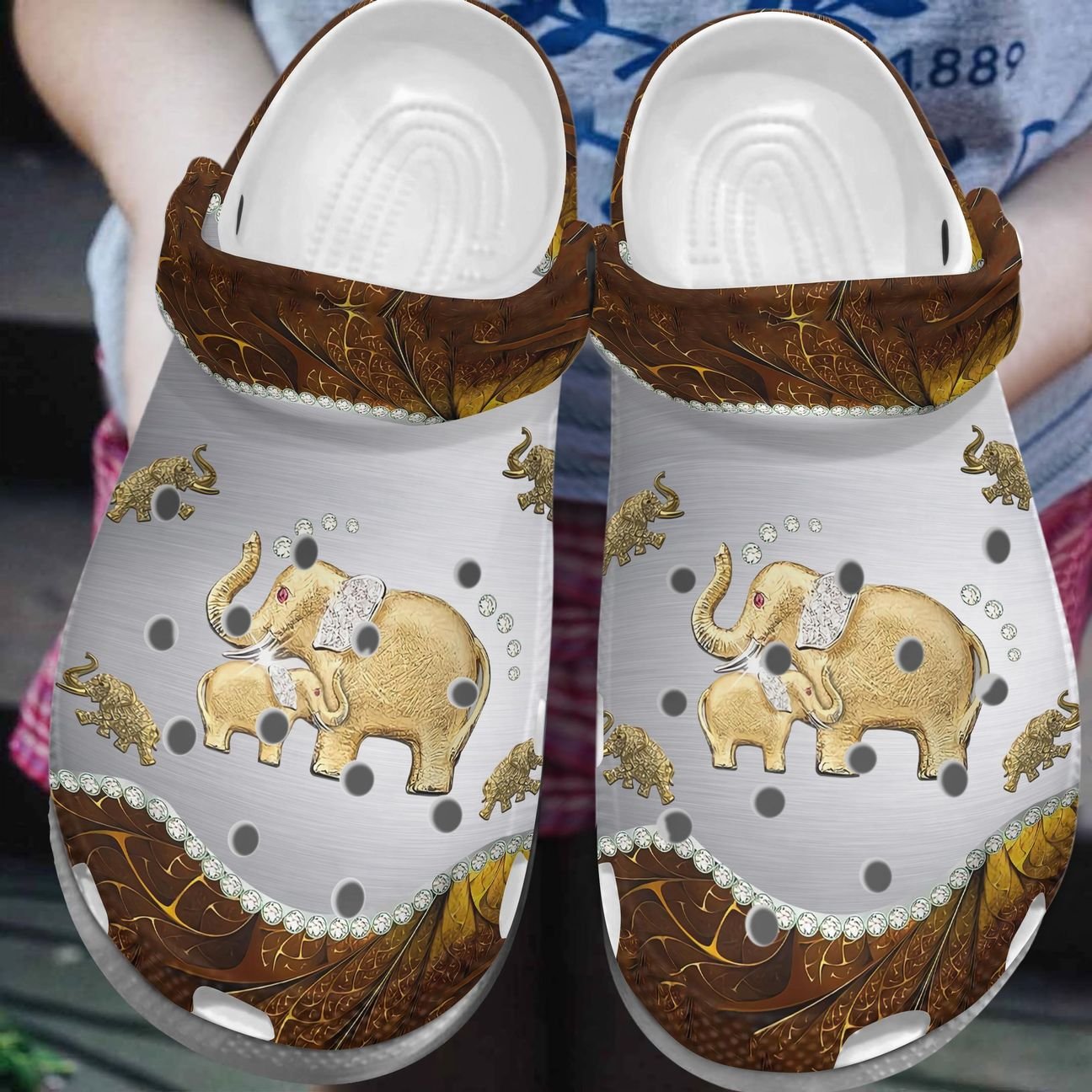 Elephant Personalize Clog, Custom Name, Text, Fashion Style For Women, Men, Kid, Print 3D Golden Elephant