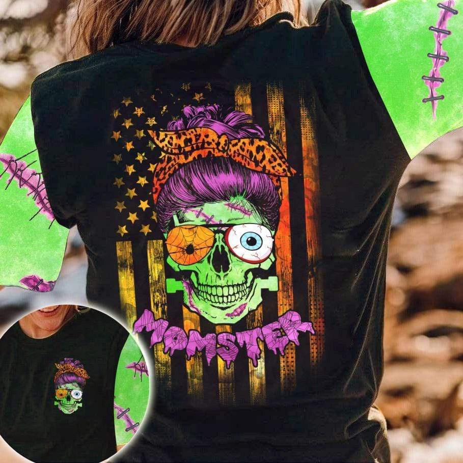 Zombie Skull Momter Halloween Black Green 3D All-Over Print Unisex T-Shirt