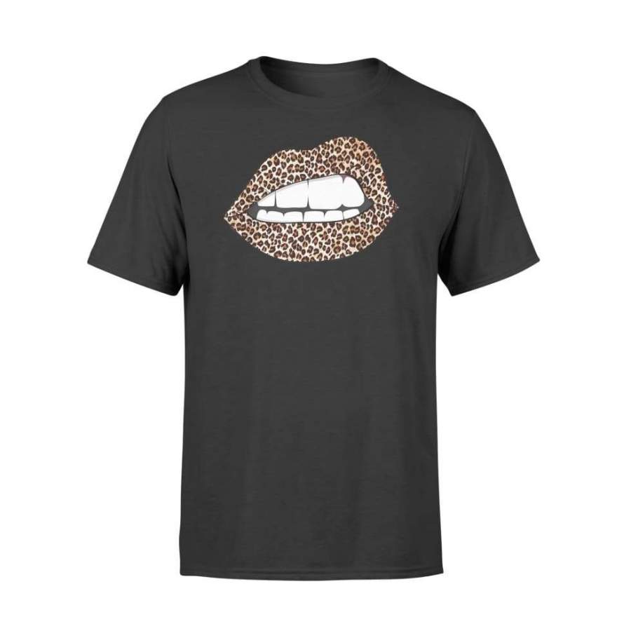 Sexy Leopard Print Lips Kiss Me Love Pout Lipstick – Standard T-shirt