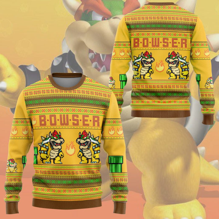 Waybackapparel Super Mario Bowser Custom Ugly 3D Sweater