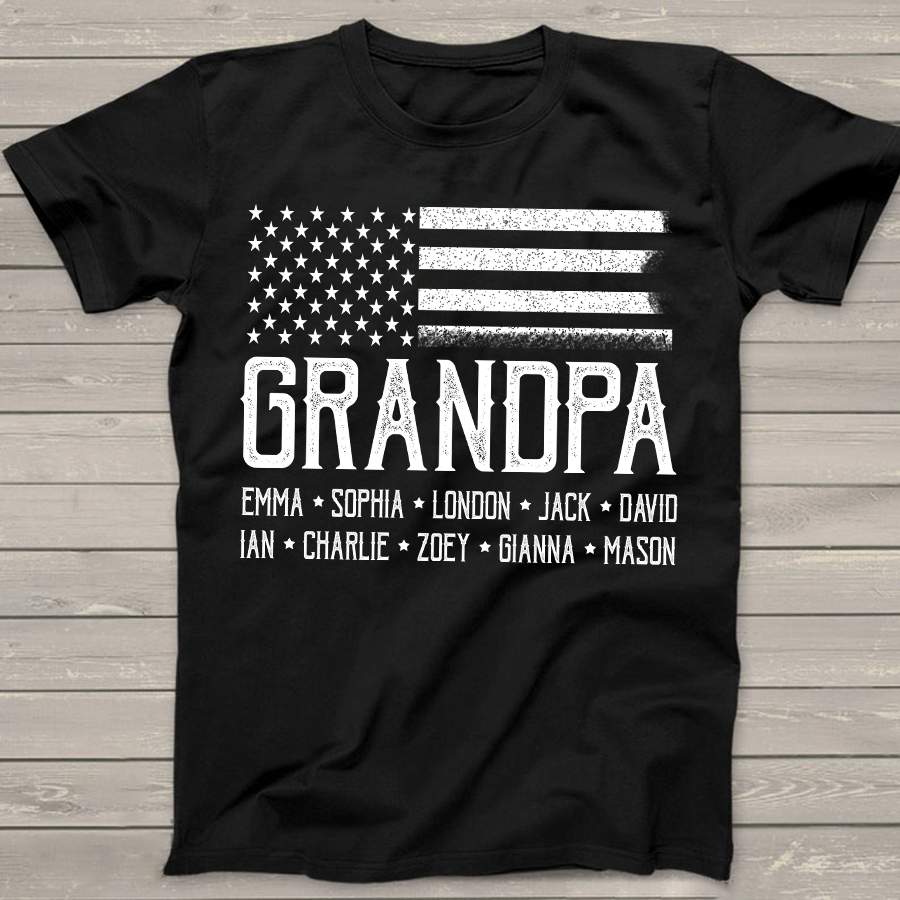 Personalized Grandpa American Flag Kids Names Shirt