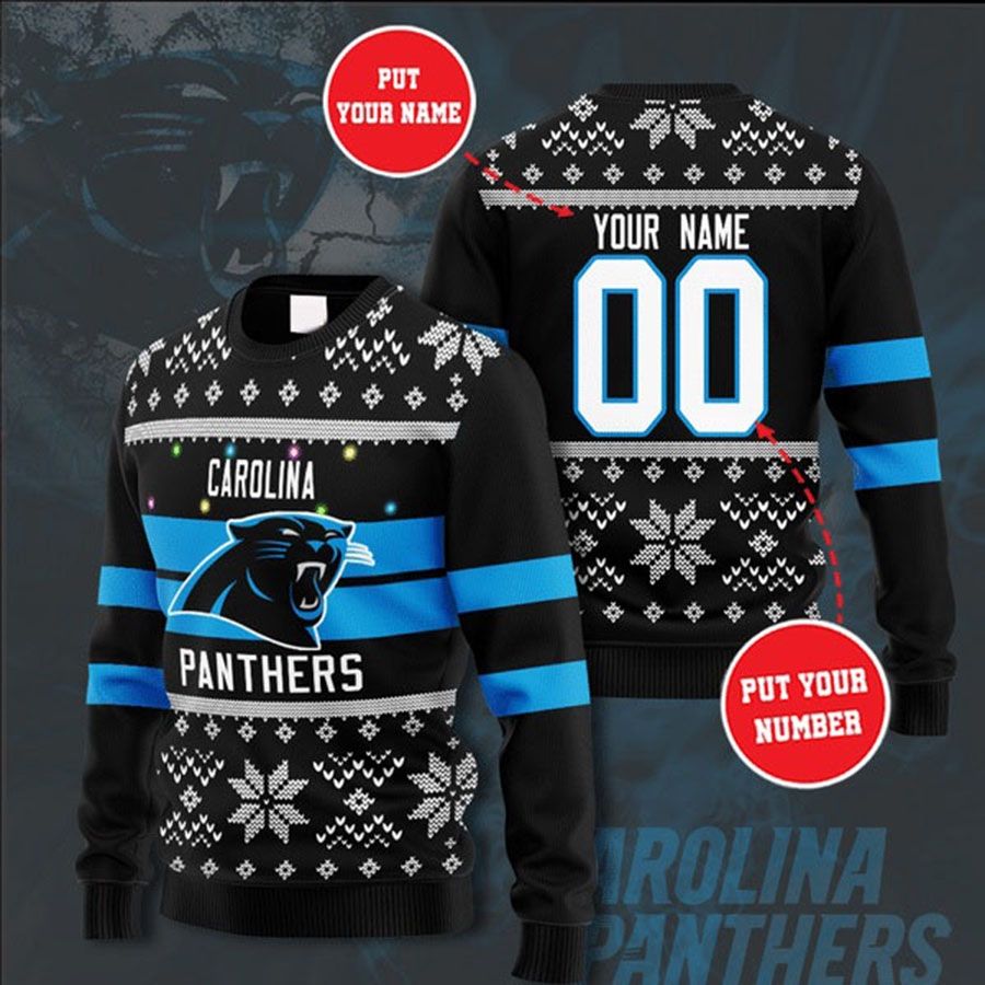 Personalized Name And Number Carolina Panthers 3D Ugly Christmas Sweater