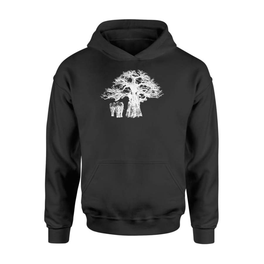 Baobab Tree and Elephants White – Standard Hoodie