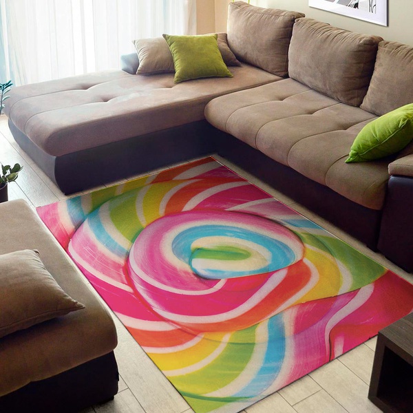 Rainbow Swirl Candy Print Area Rug