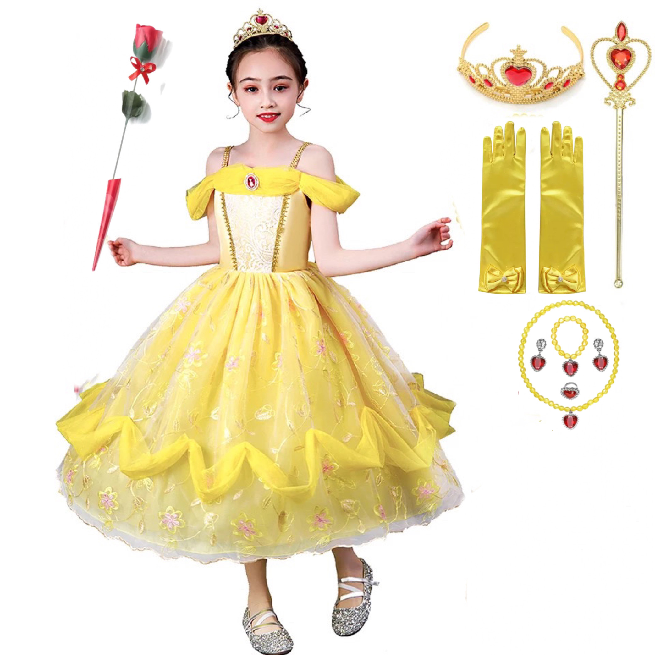 Belle Dress Girl Princess Dresses Kids Summer Cosplay Costume Birthday Halloween Party Children Beauty and the Beast Clothing alx