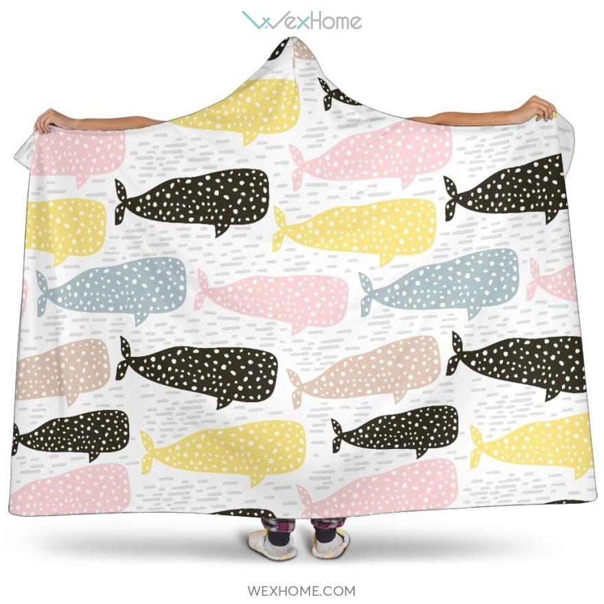 Whale Dot Pattern Hooded Blanket