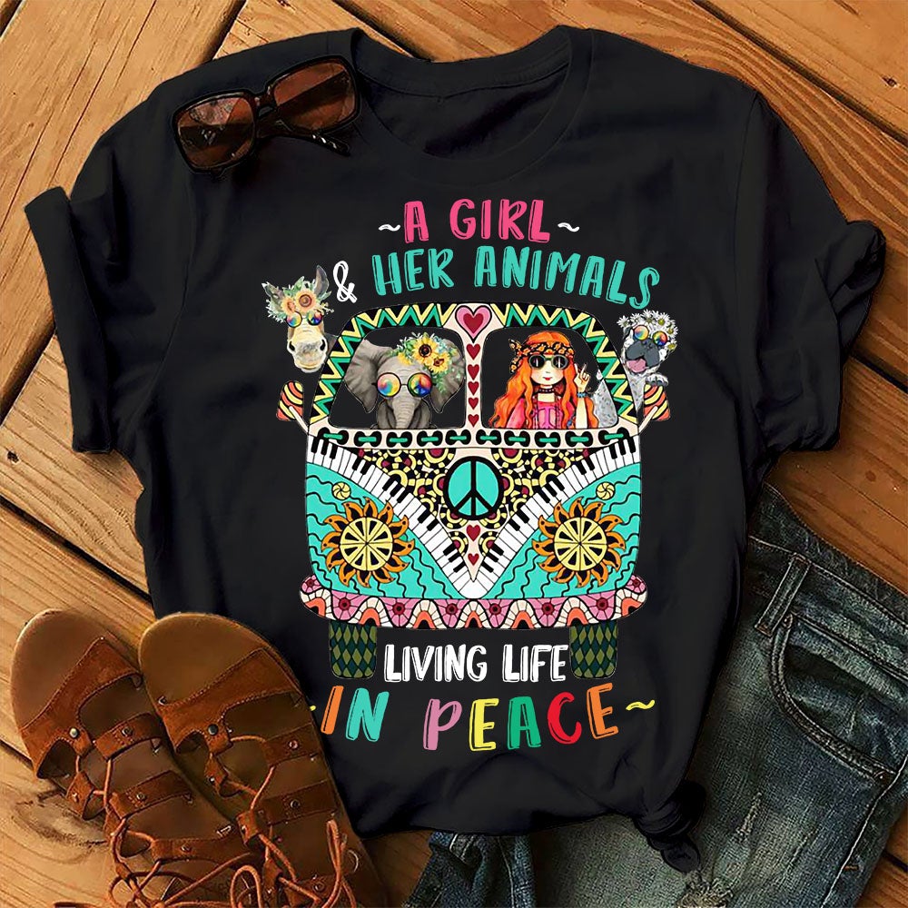 A Girl And Her Animals Living In Peace Cute Graphic Unisex T Shirt, Sweatshirt, Hoodie Size S – 5XL