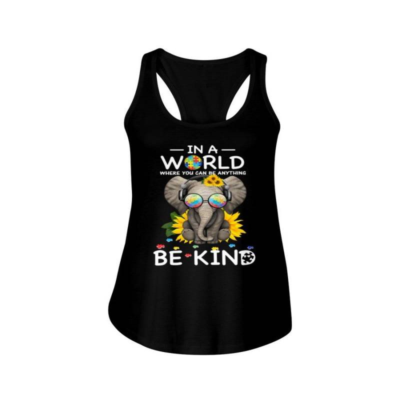 In A World You Can Be Anything Be Kind- Autism Elephant Ladies Flowy Tank