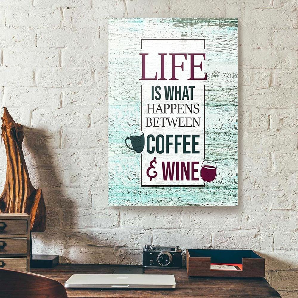 Canvas Prints Life Is What Happens Between Coffee & Wine Wood Frame Vertical Canvas Wall Art Home Decor