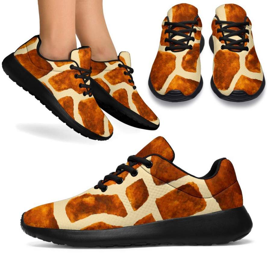 Brown Watercolor Giraffe Pattern Print Sport Sneakers