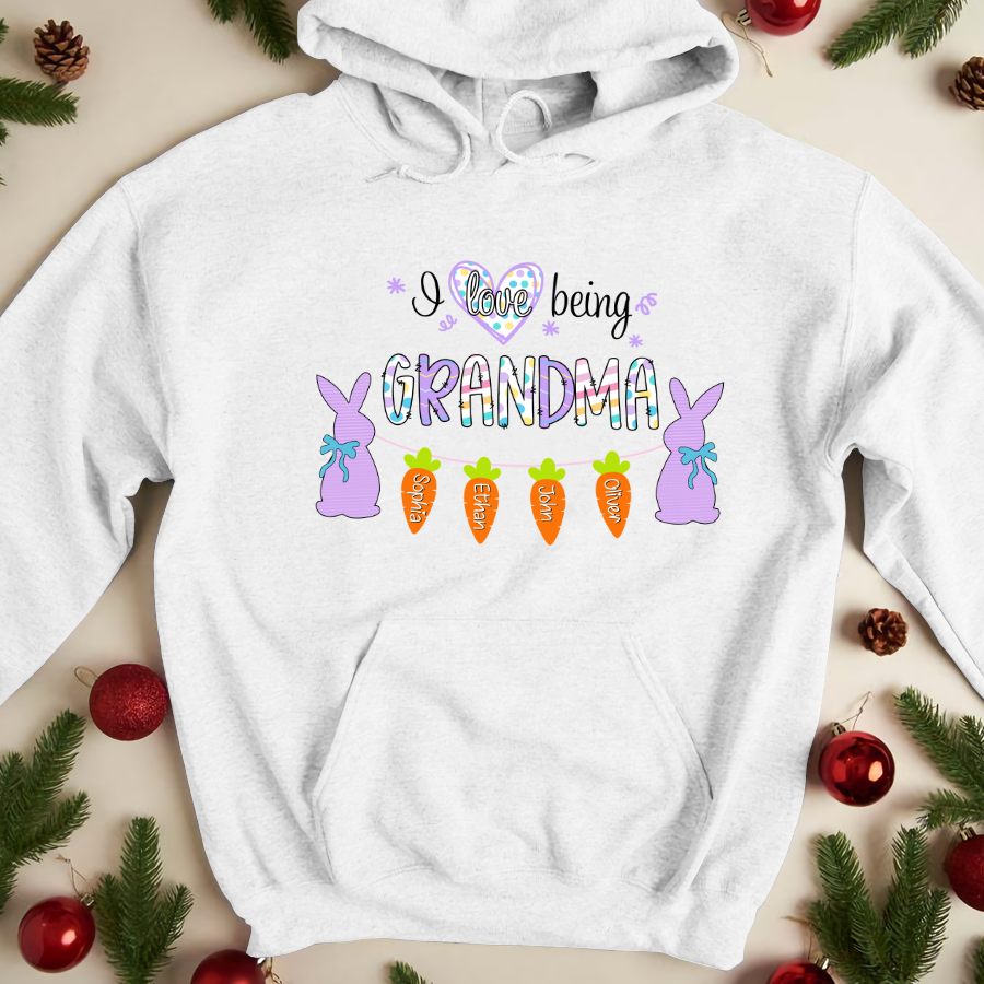 Personalized I Love Being Grandma With Grandkids Carrots Easter Bunny Hoodie