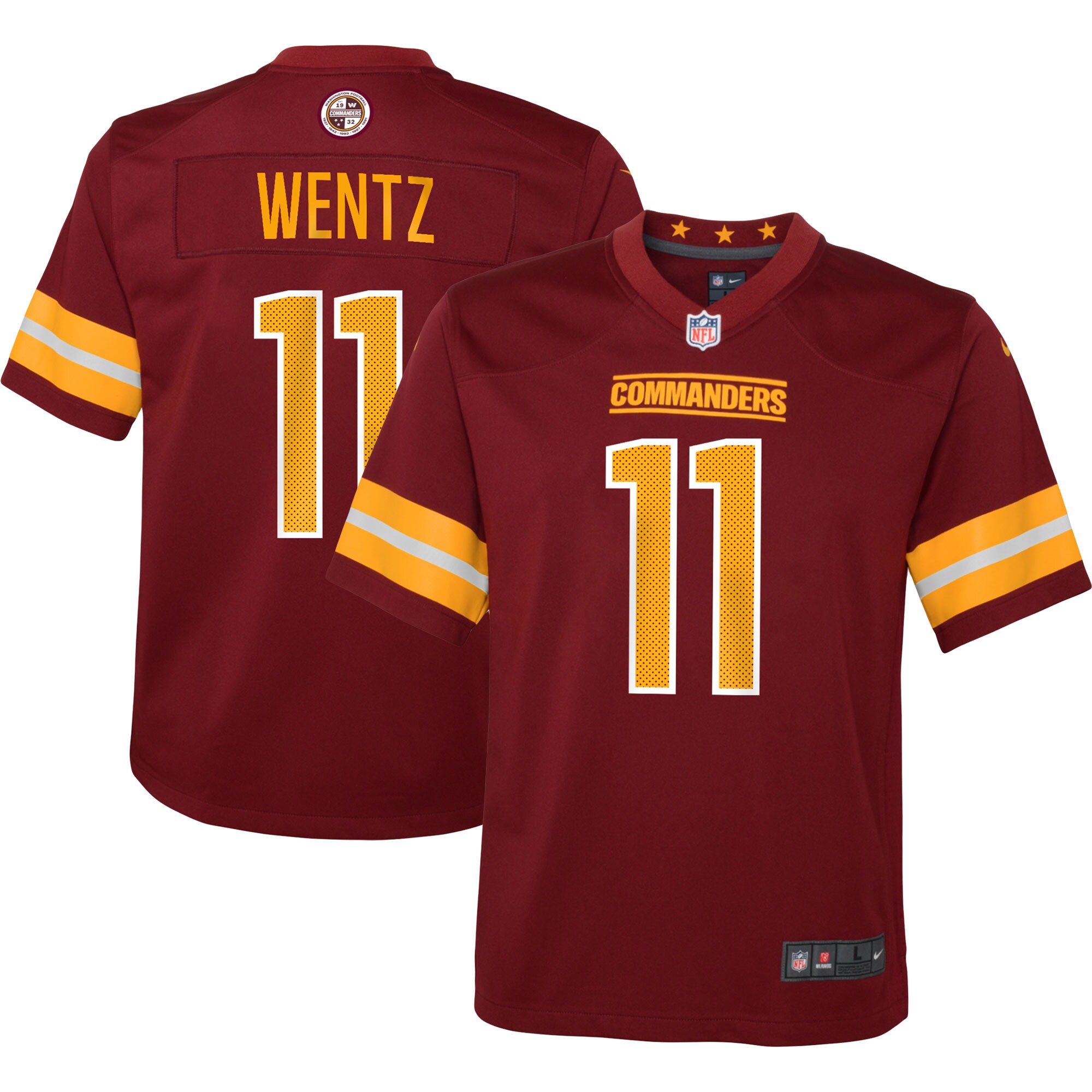 Youth Washington Commanders Carson Wentz Burgundy Game Jersey