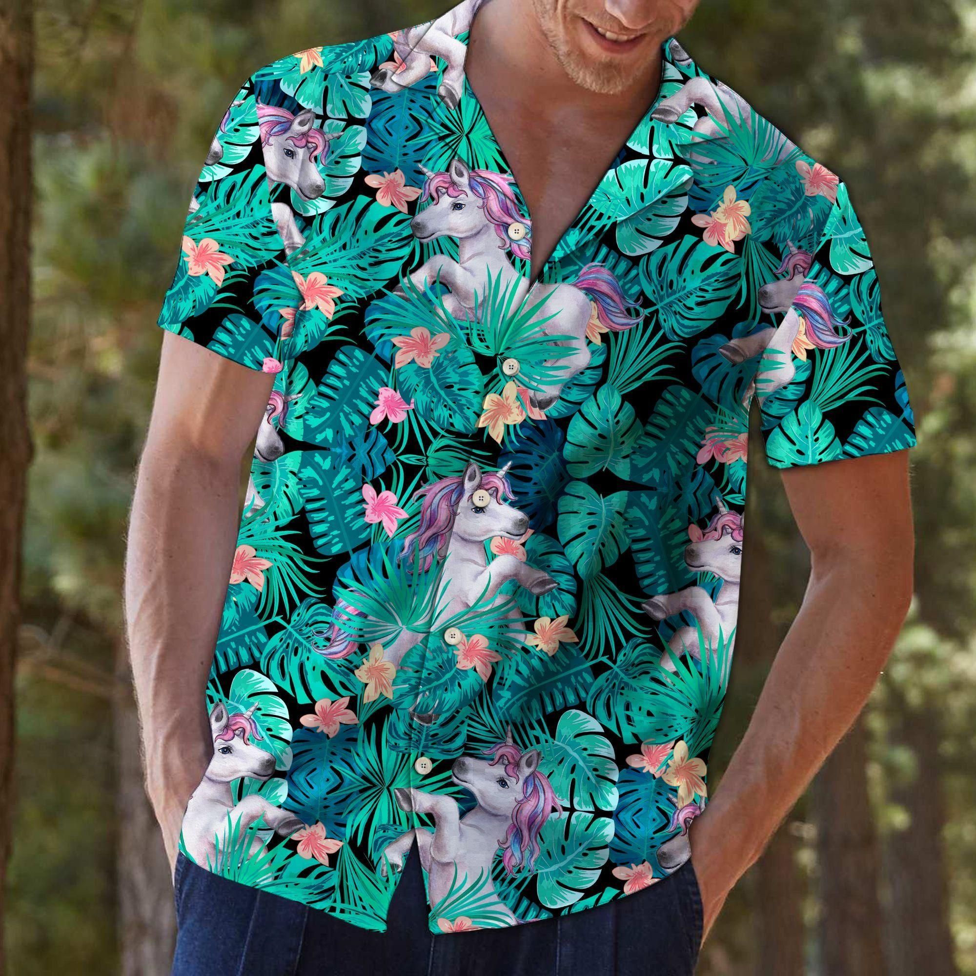 Unicorn Tropical Aloha Hawaiian Shirt Colorful Short Sleeve Summer Beach Casual Shirt For Men And Women