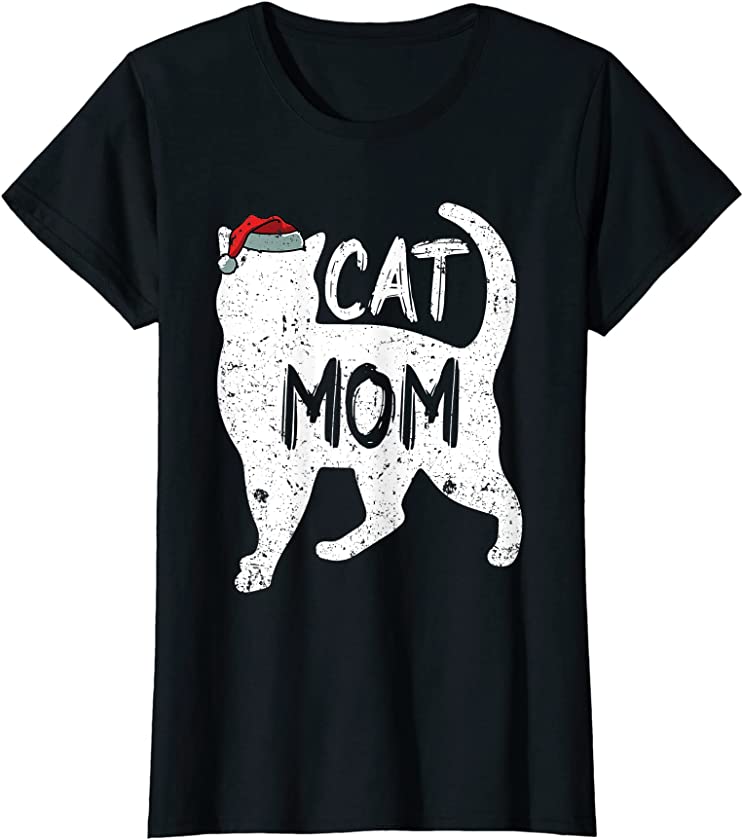 Womens Cat Mom Christmas Cute X-Mas Kitten Kitty Lover Mama Mother T-Shirt