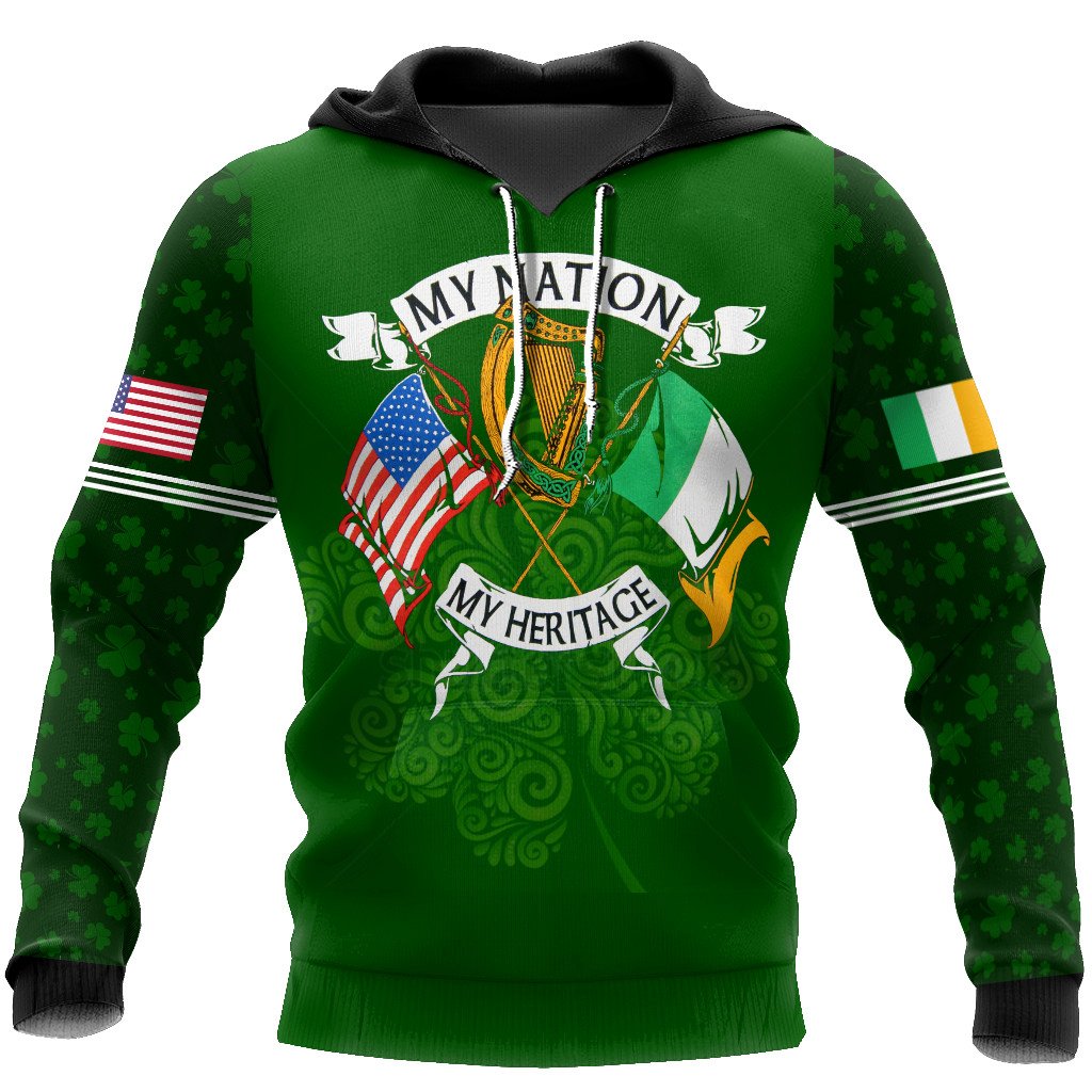 3D All Over Print Irish And American Shirt, St. Patrick’S Day American Iceland Flag Shirt, Usa Flag Shirt, Shamrock Shirt